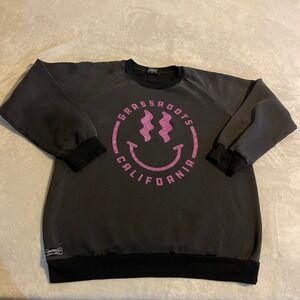 Grassroots California Mens XXL Black Pink Smiley Face Crewneck Sweatshirt Cotton